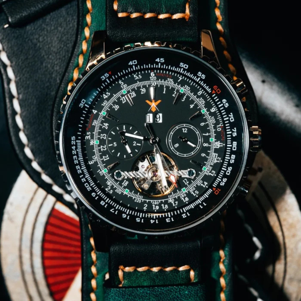 Nightwing Leather Bund Strap - Top Grain Black & Green